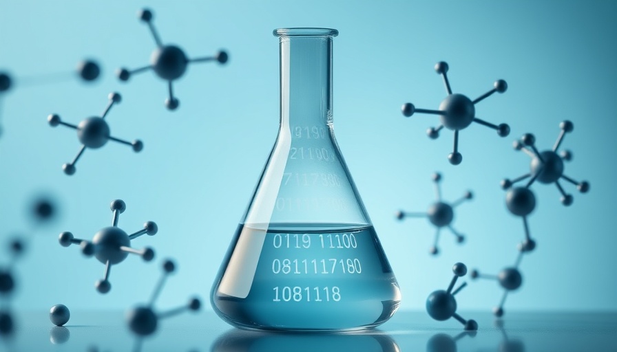 AI in chemicals concept with futuristic glass flask and digital molecules.