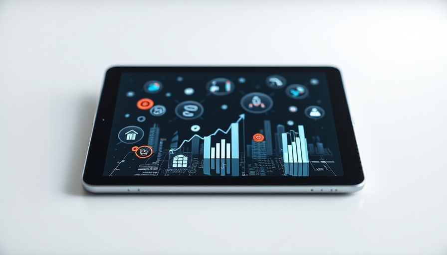 Floating icons on tablet illustrating group dynamics in business tech.