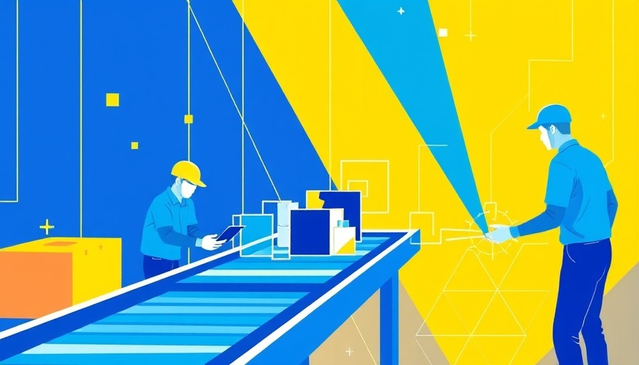 Digital Twins illustration with factory workflow and abstract elements.