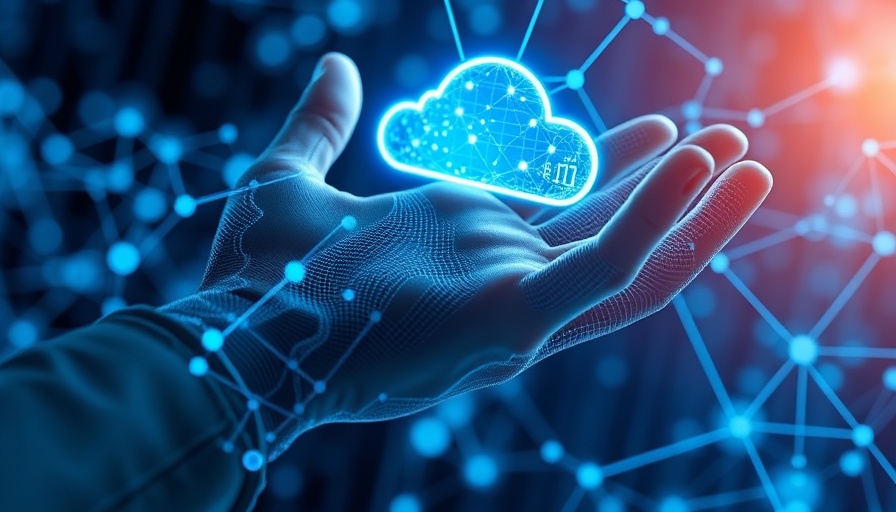 Hand reaching towards cloud symbolizing AI networking with digital connections.
