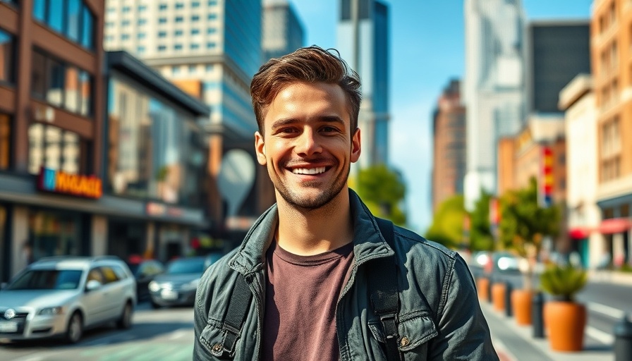 Portrait of smiling man outdoors for AI communication theme.