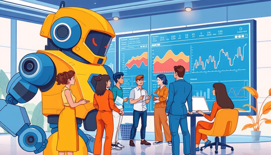 Cartoon AI competition scene with people analyzing data.