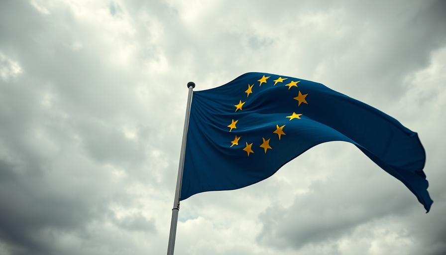 EU flag waving under cloudy sky, AI compliance concept