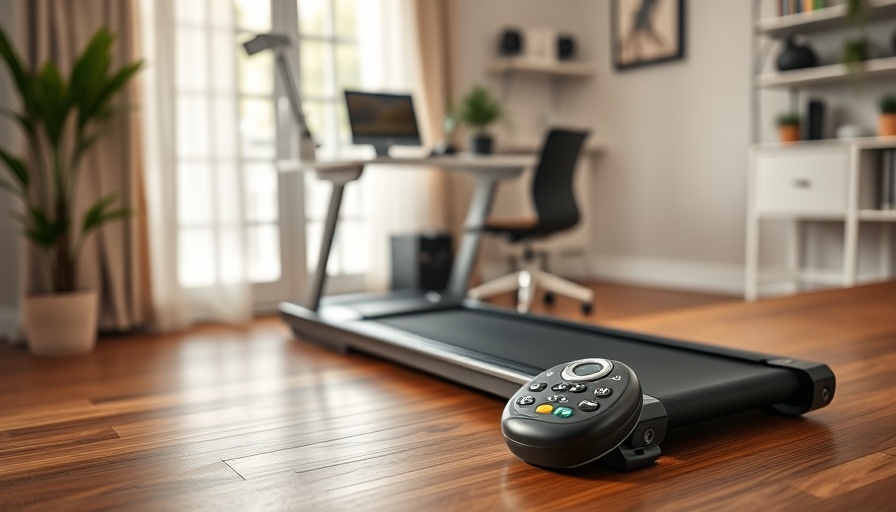 WalkingPad treadmill in modern home office setup with remote control