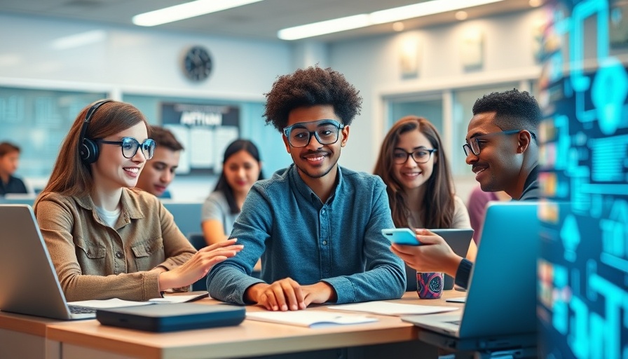 AI in education: students using AI tools in a modern classroom.