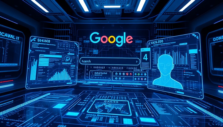 Futuristic digital interface representing Google search AI.