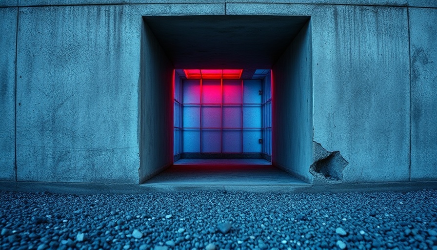 Abstract Microsoft AI inspired structure with blue and red glass.