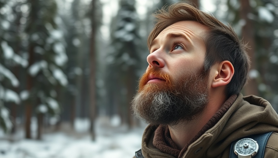 Man in winter forest reflecting on China climate.
