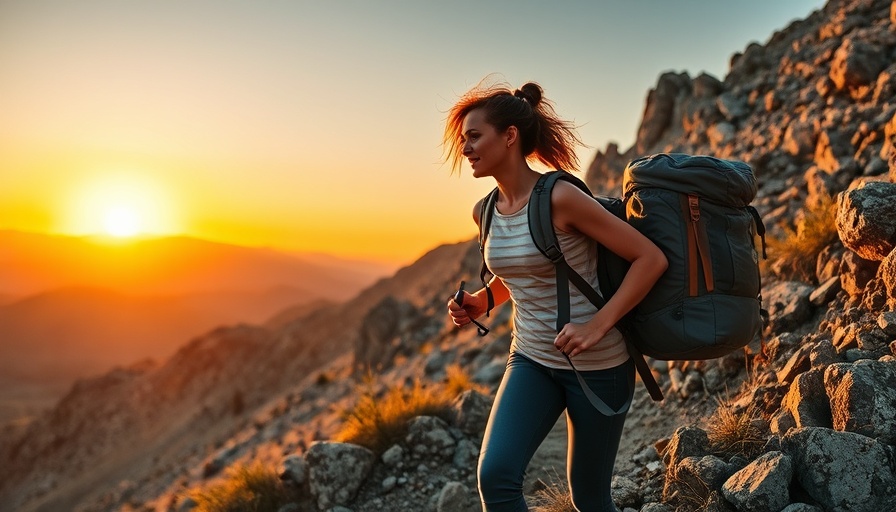 Woman hiking at sunset showcasing women empowerment in nature.