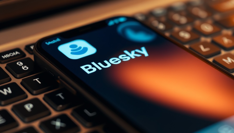 Smartphone displaying Bluesky Social app with 4.3-star rating.