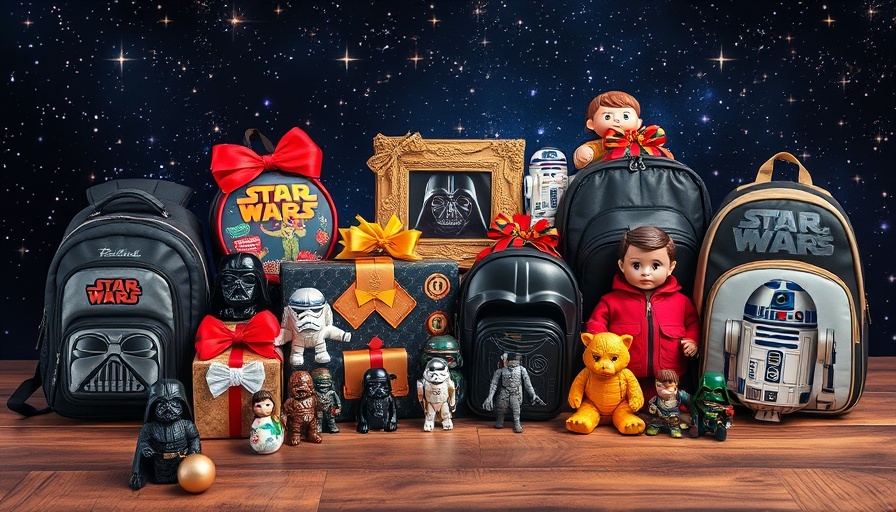 Star Wars themed gifts with backpacks and ornaments on display.