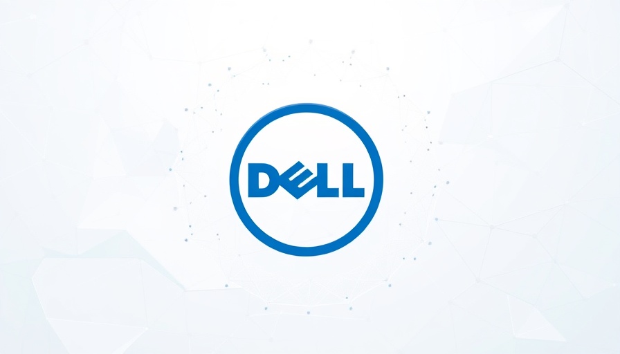 Dell logo on geometric tech background showcasing AI solutions.