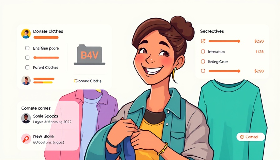 Young woman donating clothes online, tech nonprofits concept.