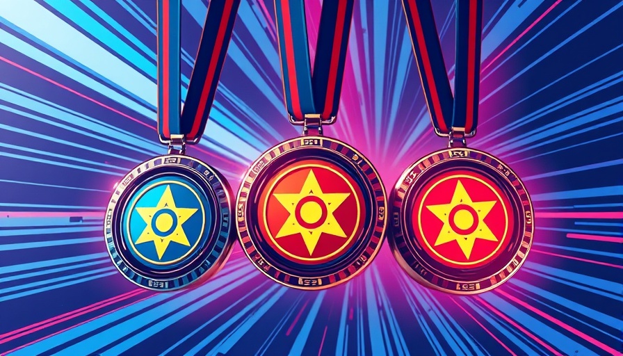 Bluesky themed abstract medals in blue and red colors.