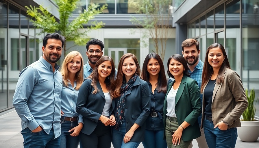 AI chip startup team in casual shirts posing outdoors