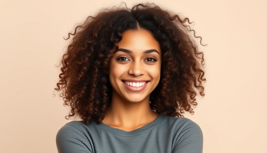 Smiling young woman with curly hair posing confidently, AI regulation
