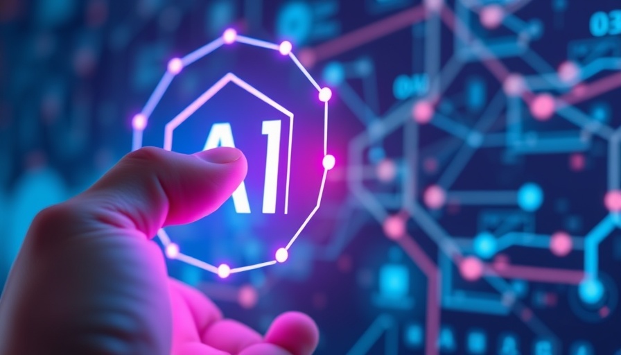 Hand interacting with AI icon symbolizing AI safety collaboration, digital network.