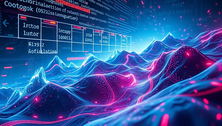 AI translation concept with digital codes and language symbols in vibrant colors.