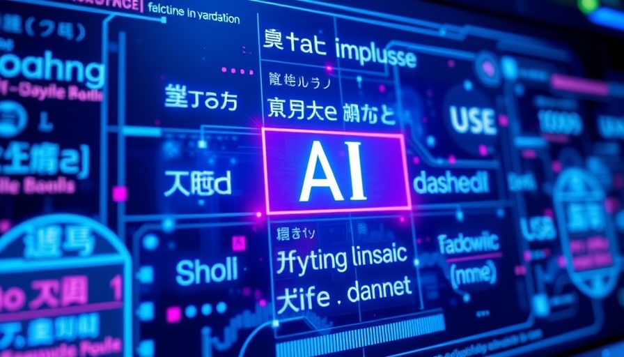 Futuristic AI translation interface with language symbols.