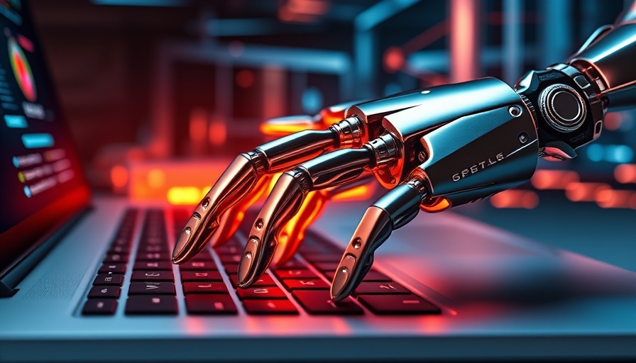 AI superintelligence concept with robotic hand on laptop.
