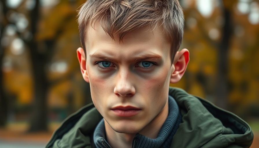 Young man in green jacket, intense look, AI replicas theme.