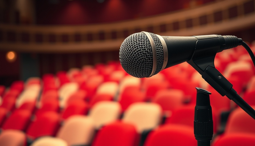 Microphone in empty lecture hall highlighting AI bias topics.