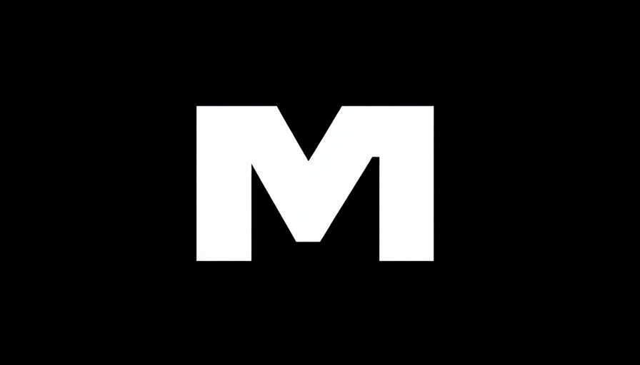 Minimalist black and white graphic with letter 'M'.