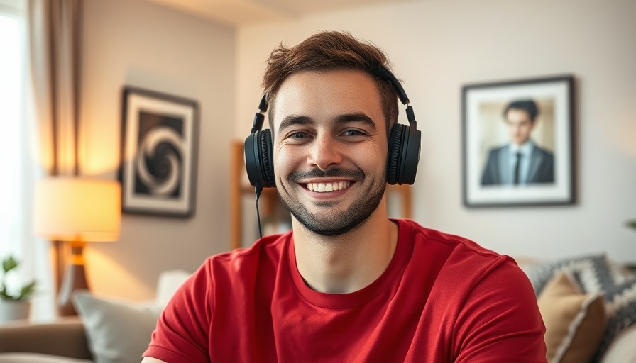 Young man with headphones in cozy living room, AI Avatars.