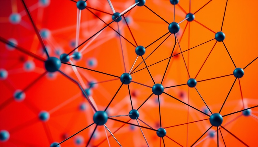 Abstract AI social media network on orange background.