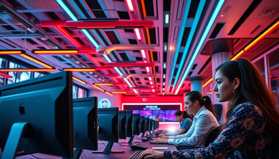 Modern office with colorful decor and professionals working on AI models.