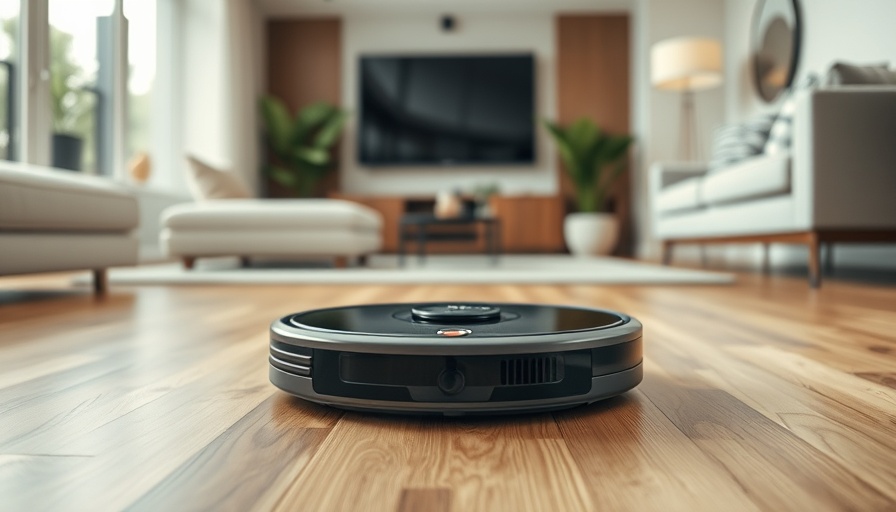 Sleek robot vacuum cleaning modern living room floor.