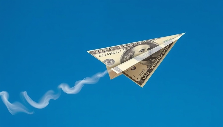 Dollar bill paper airplane in blue sky with smoke trails, Physical AI concept.