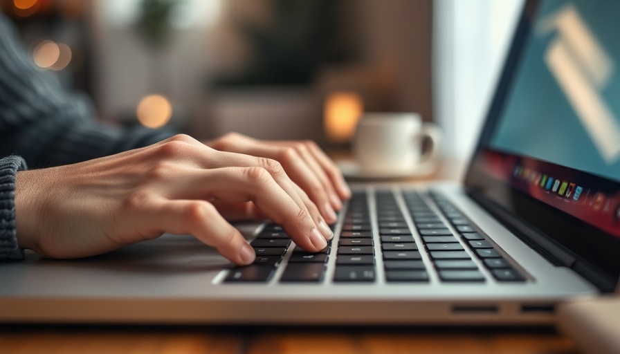 Close-up hands typing on laptop keyboard, Git Checkout.