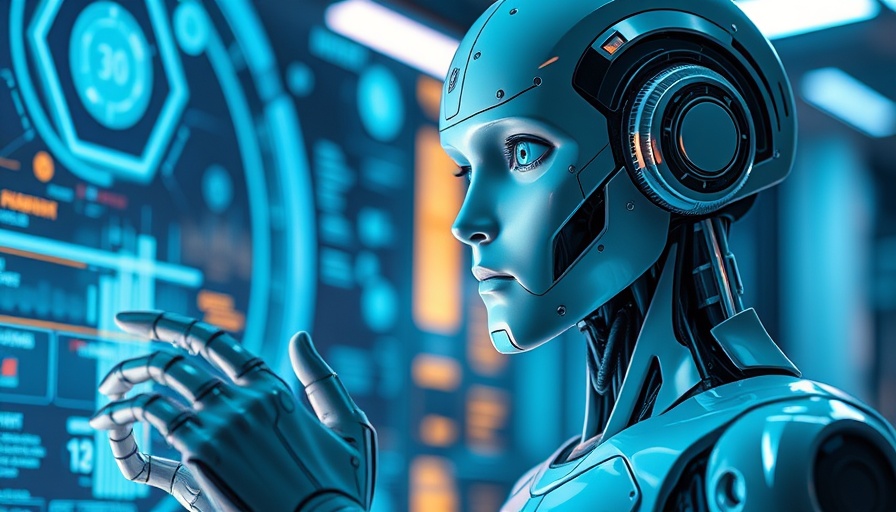 Futuristic robot analyzing digital interface for AI Privacy