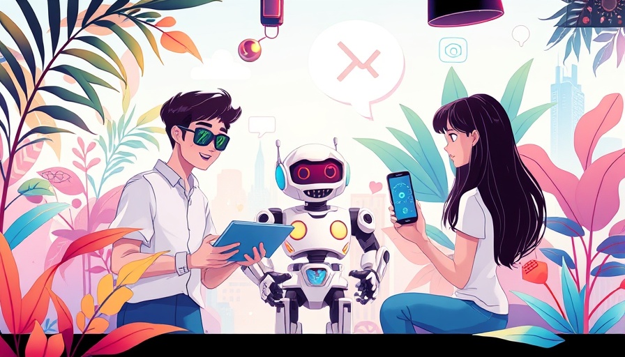 Machine learning illustration with people and robot.