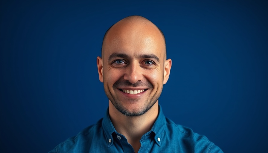 Generative AI stylized portrait of a smiling man in blue shirt