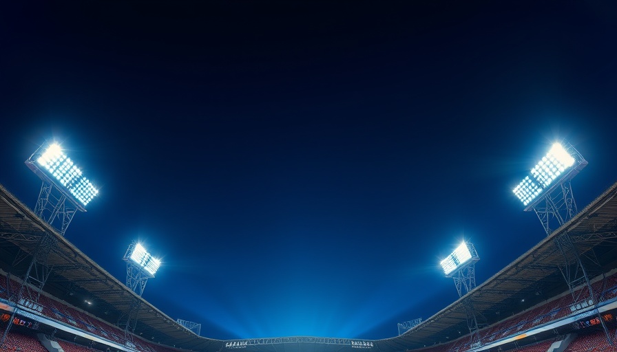 Bright stadium floodlights against night sky, highlighting economic trends in energy use.