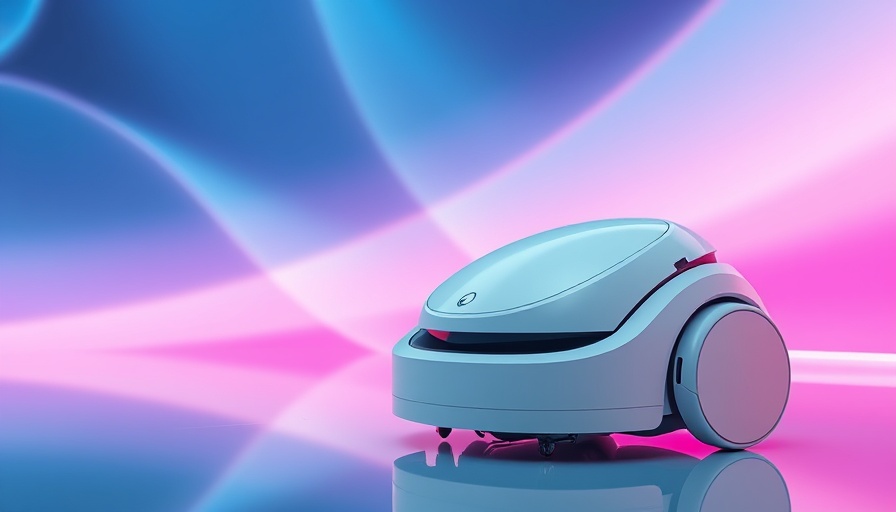 Futuristic robot vacuum with smartphone control app.