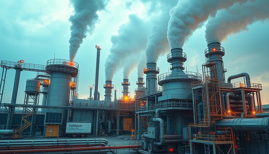 Futuristic carbon capture technology concept with industrial equipment.