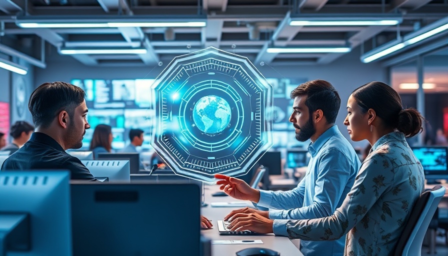 Human-AI Collaboration in a modern office with a diverse team using holographic tech.