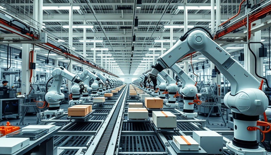 Modern factory using robotic arms for cellular manufacturing process