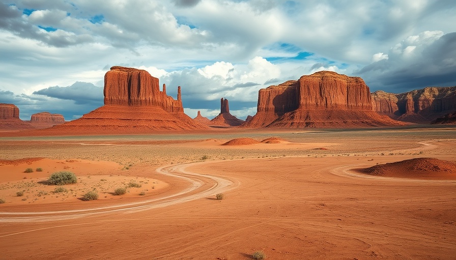 Vast desert landscape with dramatic rock formations, HDR capture.