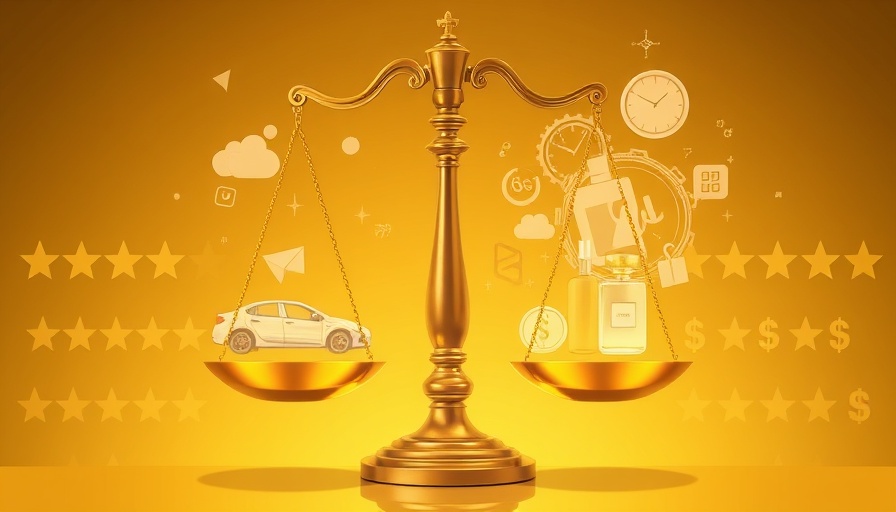 Illustration of justice scales with ad icons, Google ad tech trial.