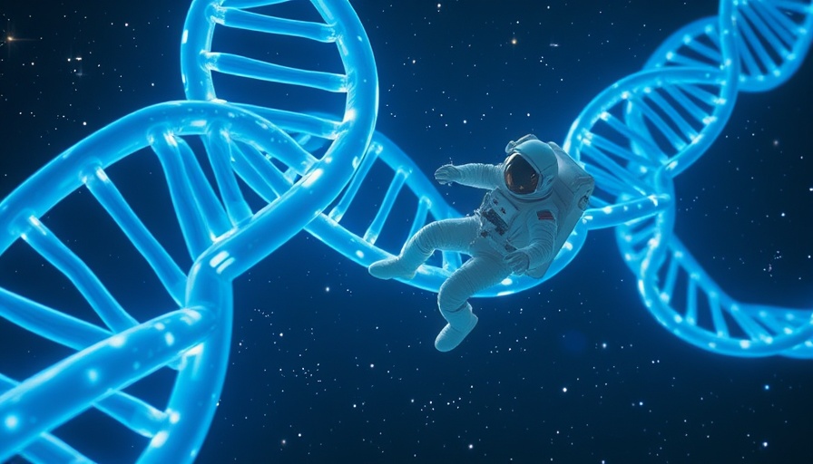 Astronaut in space intertwined with a DNA helix, tech policy concept.