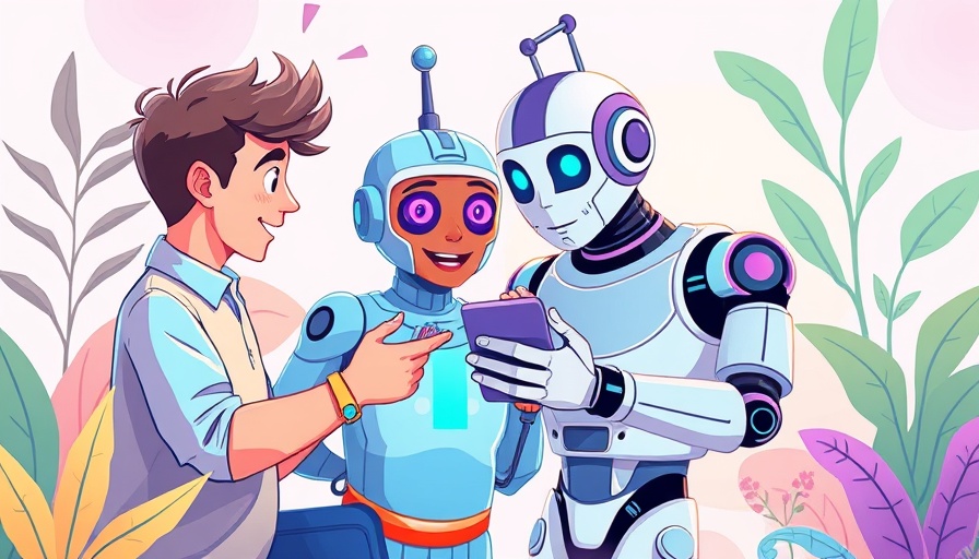 AI creativity impact: people and robot with technology illustration.