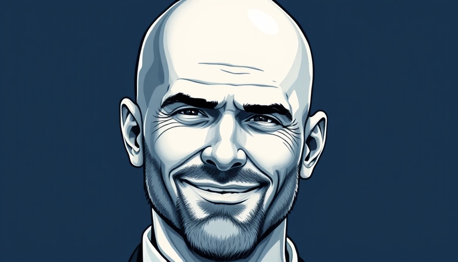 Generative AI illustrated portrait of a bald man on a blue background.