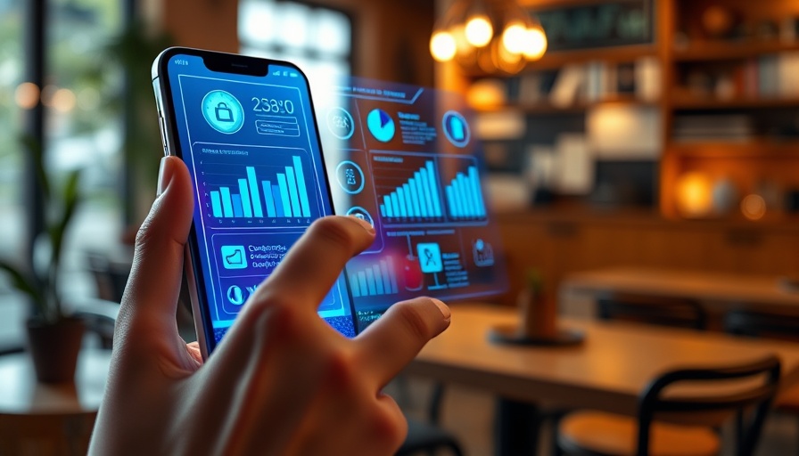 Futuristic holographic smartphone interface for chatbots marketing.