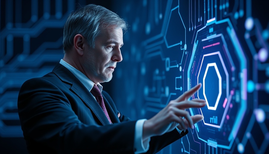 AI Safety Summit concept with businessman interacting with digital AI interface.