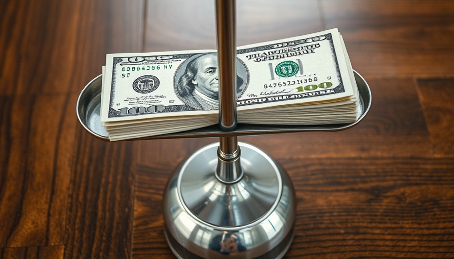 Scale balancing money, symbolizing financial judgment.
