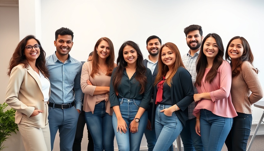 Group of professionals in Swiss tech ecosystem, smiling in office.